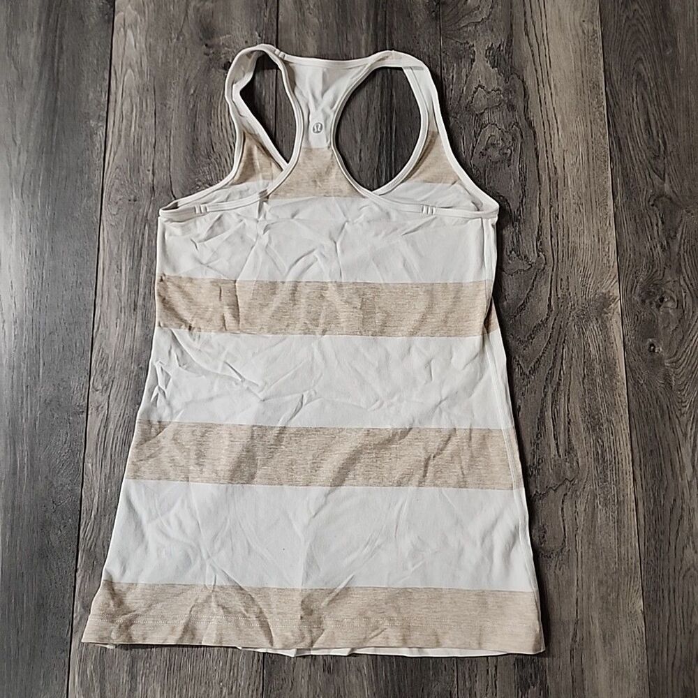 Lululemon Cool Racerback Heathered Cashew Tan White Stroll Stripe Tank Size 4